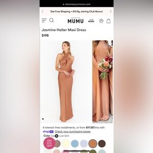 Show Me Your Mumu Jasmine Halter Top Dress in Cooper Luxe Satin